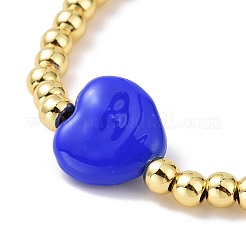 Enamel Evil Eye Heart & Brass Braided Bead Bracelet for Women&nbsp;KK-E033-18G