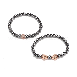 2Pcs 2 Style Synthetic Hematite Stretch Bracelets Sets&nbsp;BJEW-JB08004-04