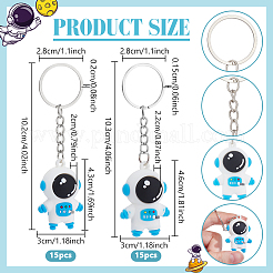 30Pcs 2 Styles Astronaut PVC & Iron Pendant Keychains&nbsp;KEYC-NB0001-84B