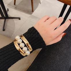 Alloy Chunky Wide Open Cuff Bangle with Plastic Pearl for Women&nbsp;BJEW-K223-05KCG