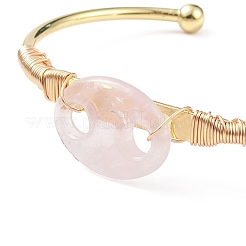 Natural Rose Quartz Coffee Bean Open Cuff Bangle&nbsp;BJEW-G660-01G-01