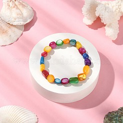 Dyed Natural Shell Nugget Beaded Stretch Bracelet for Women&nbsp;BJEW-JB09383-02