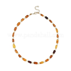 Rectangle Natural Amber and Round White Shell Pearl Beaded Necklaces&nbsp;NJEW-JN05645