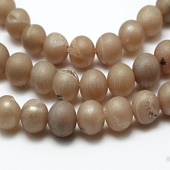 Electroplated Natural Agate Round Bead Strands&nbsp;G-M171-8mm-06