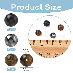 60Pcs 3 Styles Natural Tiger Eye & Obsidian & Synthetic Non-Magnetic Hematite Round Beads&nbsp;G-YW0002-73