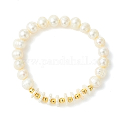 Natural Cultured Freshwater Pearl & Brass Beaded Stretch Bracelets for Women&nbsp;BJEW-JB13998