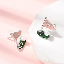 Ship Brass Enamel Stud Earrings&nbsp;EJEW-H180-24P