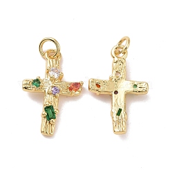 Cross Brass Micro Pave Colorful Cubic Zirconia Pendants&nbsp;KK-G406-33G