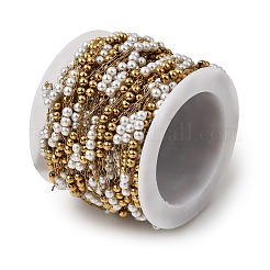 Handmade 304 Stainless Steel ABS Plastic Pearl Beaded Round Link Chains&nbsp;CHS-L032-01G-04