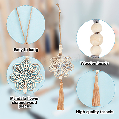 10Pcs 5 Colors Flower Wood Pendant Decoration&nbsp;HJEW-DR00097