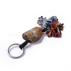 Natural Tiger Eye Nugget with Mixed Gemstone Chips Tassel Keychains&nbsp;KEYC-P012-02P-06