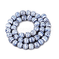Hand Painted Blue and White Striped Round Porcelain Beads&nbsp;PORC-Q007-01B