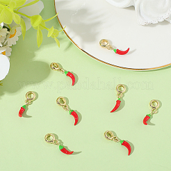 8Pcs Brass Red Enamel Vegetable European Dangle Charms&nbsp;OPDL-BBC0001-03G-01