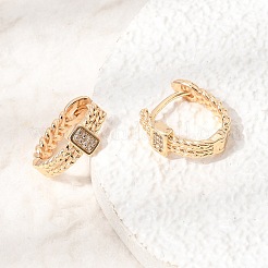 Brass Micro Pave Cubic Zirconia Hoop Earrings&nbsp;KK-CBAD29A-02G