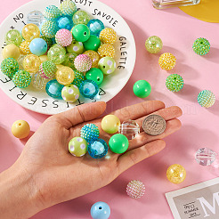 60Pcs 12 Styles Round Opaque & & Bubblegum & Transparent & AB Color & Crackle Round Acrylic Beads&nbsp;DIY-TA0004-95