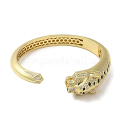 Brass Pave Clear & Green Cubic Zirconia Leopard Open Cuff Bangle for Women&nbsp;BJEW-K246-16G