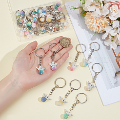 32Pcs 8 Colors Alloy & Imitation Pearl Acrylic Keychain&nbsp;KEYC-ME00006