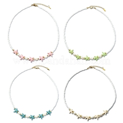 Ocean Sea Animals Synthetic Turquoise & Natural Cultured Freshwater Pearl & Glass Seed Beaded Necklaces for Women&nbsp;NJEW-JN06127-01