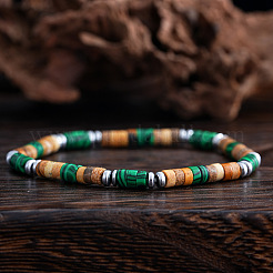Natural Picture Jasper & Synthetic Malachite Heishi Beaded Stretch Bracelets for Men&nbsp;FB6718