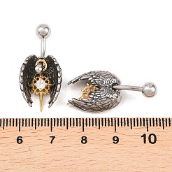 316 Stainless Steel Pave Clear Cubic Zirconia Curved Barbell Dangle Belly Rings&nbsp;AJEW-C044-02