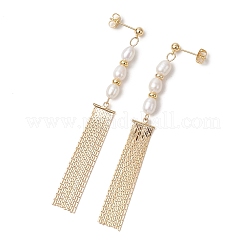 Rice Natural Cultured Freshwater Pearl Tassel Stud Earrings&nbsp;EJEW-JE07056