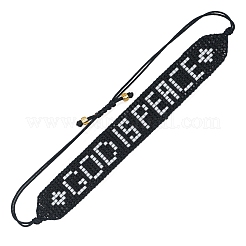 Word GOD IS PEACE Loom Pattern MIYUKI Seed Beads Bracelets for Women&nbsp;BJEW-C011-35