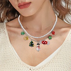 Glass Seed Beaded & 304 Stainless Steel Cable Chain Double Layer Necklace&nbsp;NJEW-TA00074