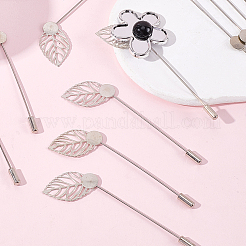 60Pcs Leaf Stainless Steel Round Tray Stick Lapel Pins&nbsp;JEWB-SC0001-75B