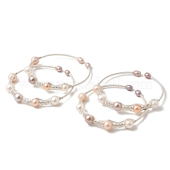 Brass Wire Wrapped Natural Pearl Cuff Bangles for Women&nbsp;BJEW-D453-01S