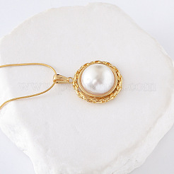 3Pcs European Stainless Steel Pave Imitation Pearl Half Round Pendant Necklaces for Women&nbsp;KD4054