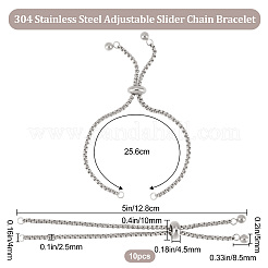 10Pcs Adjustable 304 Stainless Steel Slider Bracelet/Bolo Bracelets Making&nbsp;STAS-BBC0001-63P