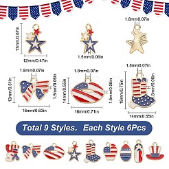 54Pcs 9 Style American Flag Style Alloy Enamel Pendants&nbsp;ENAM-SC0003-52