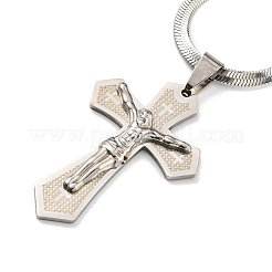 Non-Tarnish 201 Stainless Steel Cross with Jesus Pendant Necklaces&nbsp;NJEW-G115-04P