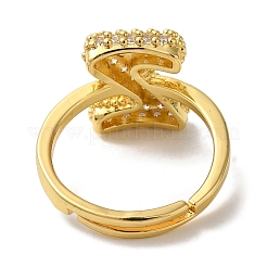 Rack Plating Letter Brass Micro Pave Clear Cubic Zirconia Adjustable Rings for Women&nbsp;KK-S391-03G-Z