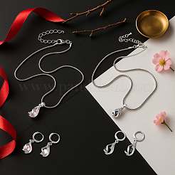 2 Colors Teardrop Brass & Cubic Zirconia Pendant Necklaces & Hoop Earrings Jewelry Set for Women&nbsp;SJEW-HY0001-20