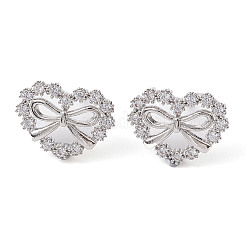 Heart with Bowknot Brass Stud Earrings&nbsp;EJEW-M245-06P