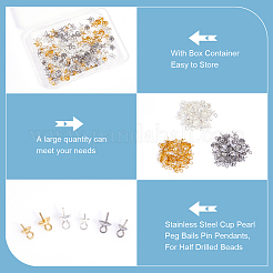120Pcs 6 Style 201 & 304 Stainless Steel Cup Pearl Peg Bails Pin Pendants&nbsp;STAS-UN0043-45