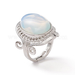 Gemstone Oval Adjustable Ring&nbsp;RJEW-P041-01P