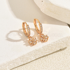 Brass Micro Pave Cubic Zirconia Snowflake Hoop Dangle Earrings for Women&nbsp;IZ5185