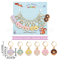 12Pcs 6 Colors Alloy Enamel Donut Charm Locking Stitch Markers&nbsp;HJEW-PH01684