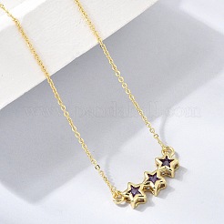 Brass Glass Triple Star Pendant Necklaces&nbsp;KK-CBAB173-03G-03