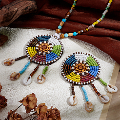 2Pcs Non Woven Fabric Embroidery Needle Felt and Shell Seed Beads Cloth Appliques&nbsp;PATC-PH0001-39A
