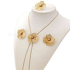 Flower Alloy Plastic Pearl Stud Earrings & Pendant Lariat Necklaces & Rings Sets for Women&nbsp;WG42618-01