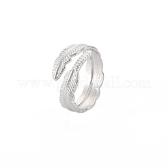 Non-Tarnish 304 Stainless Steel Leaf Open Cuff Ring for Women&nbsp;RJEW-S405-196P