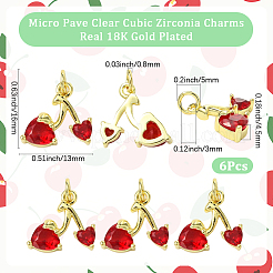 6Pcs Brass Micro Pave Clear Cubic Zirconia Pendants&nbsp;KK-SC0006-90
