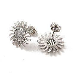 Rack Plating Brass Micro Pave Clear Cubic Zirconia Sun Stud Earrings&nbsp;EJEW-F301-18