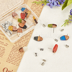 Transparent Resin & Walnut Wood Stud Earring Findings&nbsp;MAK-OC0001-002