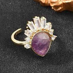 Brass with Natural Amethyst Finger Rings&nbsp;GG-CBACC2B-07G-07