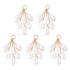 5Pcs Natural Cultured Freshwater Pearl Rice Beaded Grape Pendants&nbsp;PALLOY-TA00382