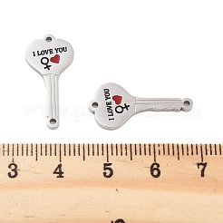 304 Stainless Steel Black & FireBrick Enamel Female I Love You Key Connector Charms&nbsp;STAS-Z078-18P